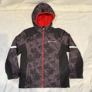 Free Country Youth 10/12 Coat Hooded Jacket Black Pattern Red Fleece Lined